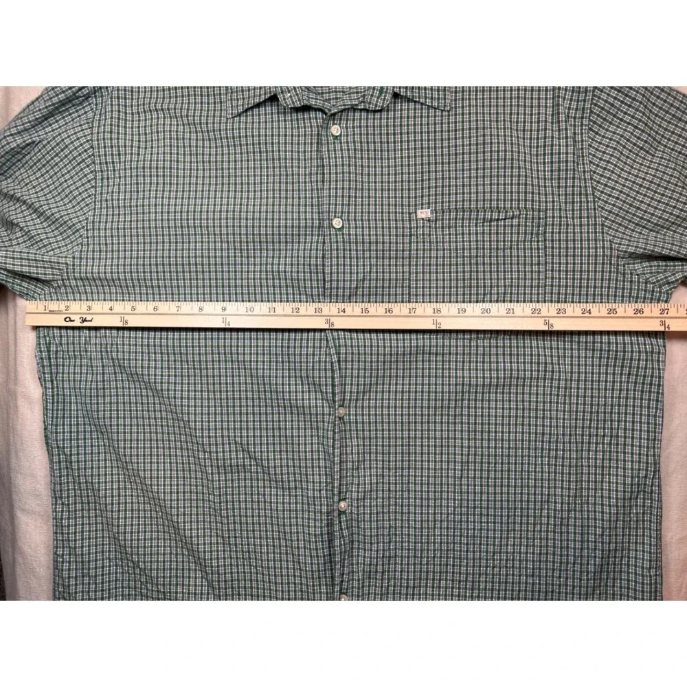 Nautica Jeans Company Mens XXL Green White Plaid Long Sleeve Button Down‎ Shirt
